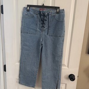 Blue Lace-Up Denim Jeans